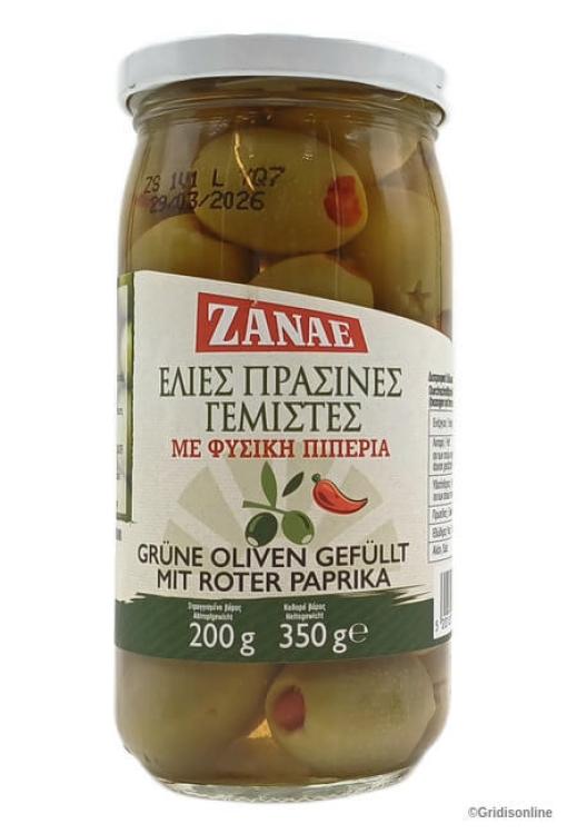 grüne Oliven mit Paprika gefüllt Zanae